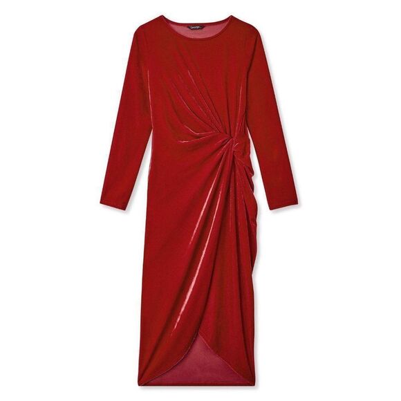 George Women's Red Knotted Front Long Velour Dress - Picture 6 of 6
